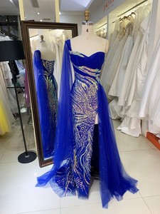 Vestido de Noche Largo Elegante de un Solo Hombro, Estilo Línea A, Color Azul Marino, para Fiesta - Product Image 1