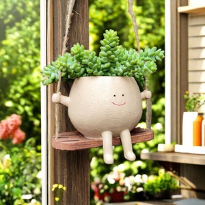 <span class=keywords><strong>Pot</strong></span> de fleurs suspendu en résine moderne avec visage souriant et trou de drainage pour balcon intérieur/extérieur et décoration de jardin domestique - Product Image 2