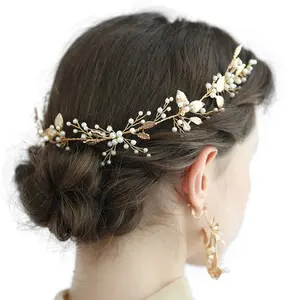 Ювелирные украшения для годовщины вечеринки, повязка на голову, гребень для волос с золотыми листьями для невесты, свадебные боковые гребни с жемчугом