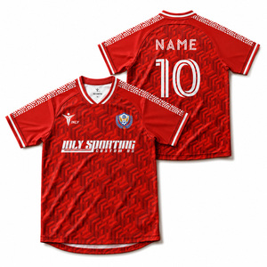 Maillot de football personnalisé pour club, maillot de sport décontracté unisexe, maillot de football rétro rouge à séchage rapide - Product Image 1