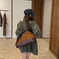 Sac Bowling Zippé en Daim Mat Style Old Money Color-Block Minimaliste 2026 Nouvelle Collection Grande Capacité Esthétique Décontractée Porté Épaule