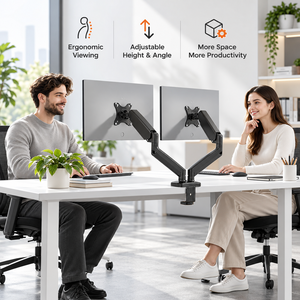 <b>Dual</b> <b>Monitor</b> Arm Gas Spring Desk <b>Mount</b> Adjustable Height Swivel VESA Bracket with Clamp Grommet Base for 13 to 32 Inch - Product Image 5