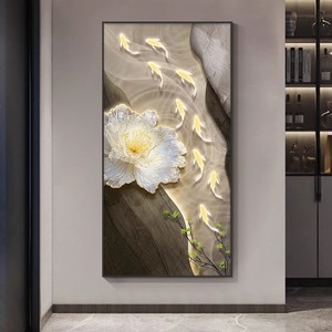 Modern Nine Fish Painting With Stones Oil <b>Canvas</b> Wall Art Aluminum <b>Frame</b> High Resolution <b>Print</b> Corridor Decor - Product Image 1