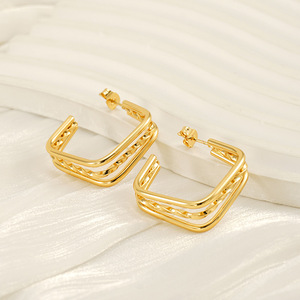 Zogxin Geometric Hoop Earrings Gold Plated Stainless Steel Square Shape Party Jewelry For Women - Product Image 2