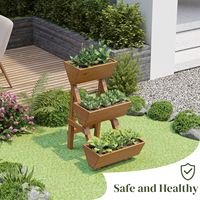 Planter bed kayu klasik 3 tingkat dengan lubang drainase untuk penggunaan dalam/luar ruangan, ukuran kecil untuk bunga/sayuran/tanaman