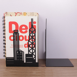 Hot Sale Black Metal Bookends Holder Hollow-out L Shaped Bookcases Landmarks Product