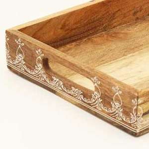 3-Piece Nested Rectangle Wooden Trays Natural Finish Rustic Art Serving Tray for Home Decor Decorative for Mango Wood Tray <b>Set</b> - Product Image 4
