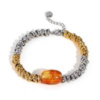 Vintage Bernstein-Perlenarmband Edelstahl Zweifarbige Federkette Armband Farberhaltend Damen Modeschmuck Geschenk