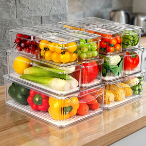 Juego de 10 Organizadores Rectangulares para Refrigerador, Herméticos, Multifuncionales, Ecológicos, de Acrílico Transparente, para Frutas y Verduras - Product Image 3
