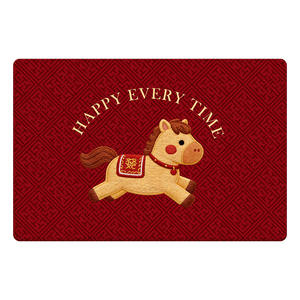 Tapis de bienvenue festif Nouvel An 2026 en velours rouge, motif poney de dessin animé, rectangulaire, pour entrée intérieure - Product Image 2