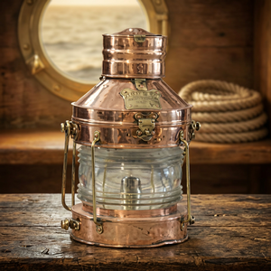 Nautical Copper Lantern Coastal Home <b>Decor</b> Round Tabletop Outdoor Durable Vintage Style Light Fixture - Product Image 1