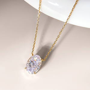 Collar de Moda con Colgante Ovalado de Circonia Cúbica Chapado en Oro de 18K para Mujer, Joyería para Uso Diario - Product Image 2