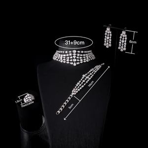 00113 Colliers ras de cou de luxe à 5 couches, ensembles de bijoux pour femmes, zircone cubique, ensemble de collier de mariée, réglable - Product Image 6