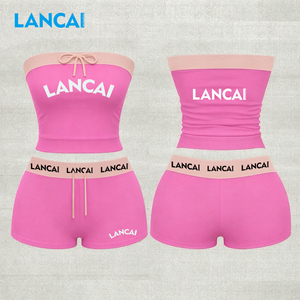 Lancai Y2k Custom Women's 2-piece Summer Set Screen Printing Tube Top Short with Shorts Loungewear Women Sets Manufacturer - Product Image 1