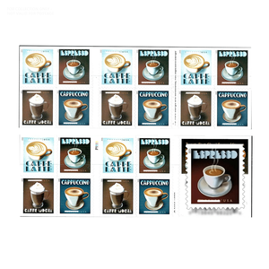 Album de timbres-poste américains de première classe 2021, thème 'Boissons Espresso', comprenant 20 timbres-poste américains en vrac pour collection de mariage - Product Image 1