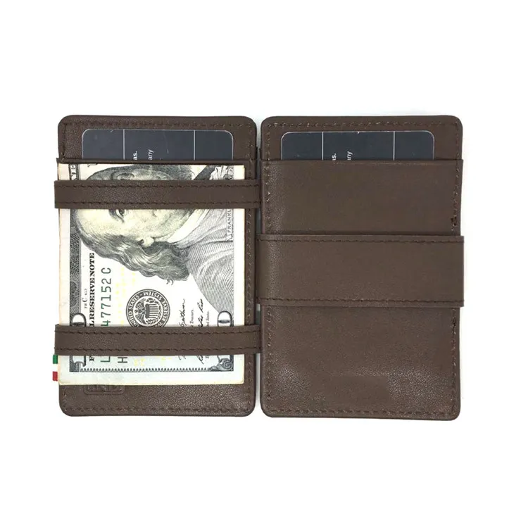กระเป๋าเงินเมจิกแบบสั้นทำจากหนังเรียบชั้นแรกดีไซน์ระดับชาติกันขโมยกระเป๋าสตางค์แบบพับ2ใบธีมมายากล