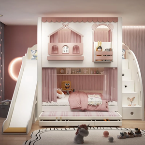 Lit haut et bas Enfants Sœurs Lit Hauteur Garde-corps Glissière Lit surélevé - Product Image 1