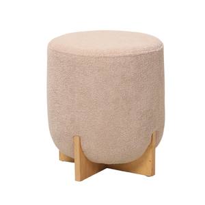 Puf Redondo DIAM. Tela con efecto bouclé beige CM 42 H. 48 IN - Product Image 1