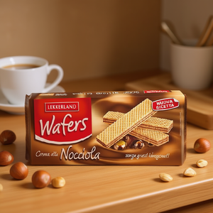LEKKERLAND WAFER NOCCIOLA G.150X16, Bocadillos de Nueces y Semillas Horneados, Bajos en Grasa - Product Image 3