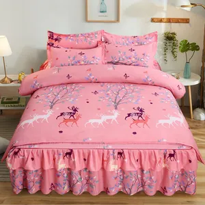 Vente en gros d'usine, ensemble de literie avec housse de couette à motif floral, jupe de lit king size pour une douce maison