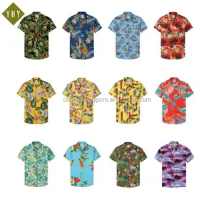 设计定制男式衬衫男女通用聚酯纽扣男式衬衫正式沙滩假日夏威夷衬衫