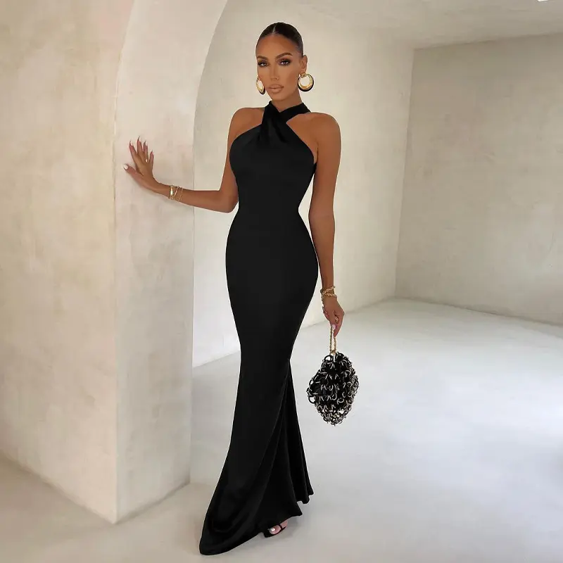 D2460 INS & TIKTOK Best Sell Solid Color Sleeveless Backless Prom Dresses Evening Dresses Maxi Dress