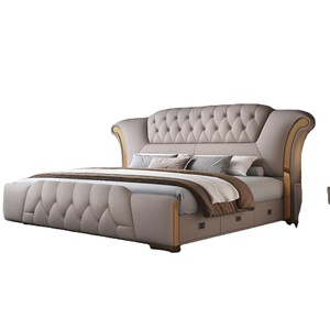 <span class=keywords><strong>Lit</strong></span> de luxe blanc super grand pour chambre double, design moderne, tête de <span class=keywords><strong>lit</strong></span> en cuir capitonnée, taille king ou queen - Product Image 2
