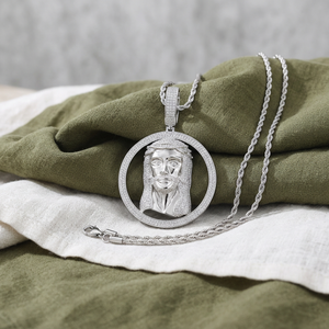 Pendentif Halo Jésus-Christ glacé en argent et moissanite, bijou de mode unisexe de luxe style hip-hop pour commémorations - Product Image 4