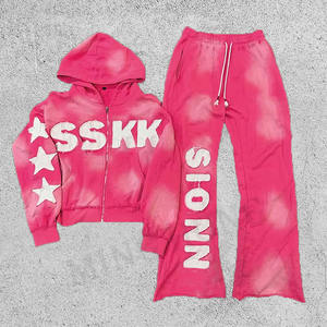 Diseño de pegatina bordado Streetwear Heavyweight Boxy Vintage Sudadera con capucha y pantalones Set Washed Sweatsuit Hombres - Product Image 6