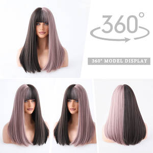 Perruque de Cosplay <span class=keywords><strong>avec</strong></span> <span class=keywords><strong>frange</strong></span> noire et rose, perruques de dessin animé pour femmes, Cruella <span class=keywords><strong>cheveux</strong></span> synthétiques longs et lisses, Lolita Party Use 22 pouces - Product Image 2