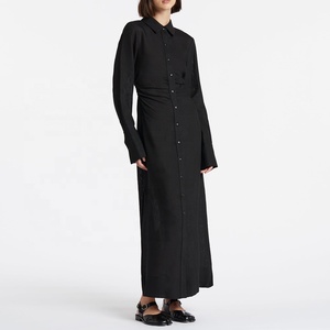 Maxi abito donna <span class=keywords><strong>taglie</strong></span> <span class=keywords><strong>forti</strong></span> in cotone tinta unita manica lunga ampio monopetto per donna eleganti <span class=keywords><strong>abiti</strong></span> Casual a spacco - Product Image 3
