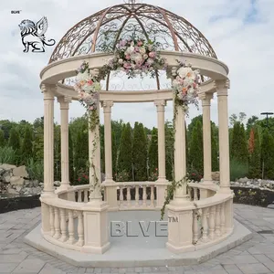 BLVE Hand Carved European Style Luxury Park Decoration Natural Stone Pillar Pavilion White Marble Gazebo