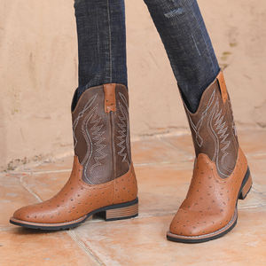 Botas Unisex Personalizadas de Moda Retro para Hombre, Botas de Caballero con Bordado de Flores Talladas, Botas Casuales de Piel Sintética para Hombre - Product Image 5