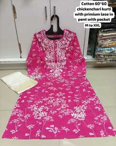 Kurti de Algodón Puro con Bordado Chikankari de Verano para Oficina, Kurtis con Bordado Chikankari Indio, Fabricante Mayorista - Product Image 1