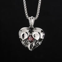 Pendentif unisexe punk en acier inoxydable avec breloque tête de mort et pierre précieuse incrustée