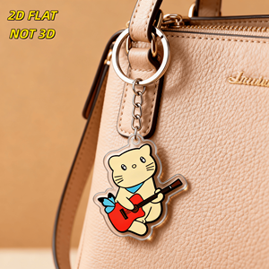 Llavero de acrílico con diseño de gato con <span class=keywords><strong>guitarra</strong></span>, lindo felino color crema con <span class=keywords><strong>guitarra</strong></span> roja y lazo azul, colgante transparente y duradero, accesorio para amantes de la música y de las mascotas - Product Image 5