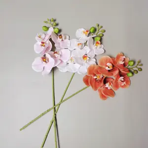 Hot Sale Amazon Artificial Flower Aestethic Home Decors Bulk Fake Flowers White Real Touch Pink Phalaenopsis Orchid