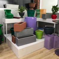 Pot de fleurs en céramique moderne avec finition en ciment naturel, peinture blanche, en FRP, léger et durable, pour jardin extérieur, Sao Home
