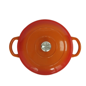 Casserole ronde <span class=keywords><strong>en</strong></span> émail rouge orangé ombré, sans besoin d'assaisonnement, avec couvercle et deux poignées, compatible avec toutes les cuisinières et les fours - Product Image 4