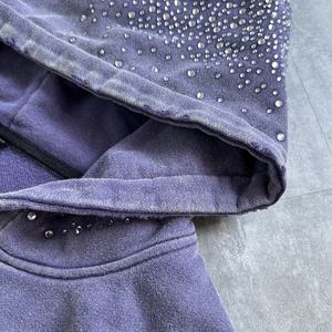 เสื้อฮู้ดดี้สไตล์วินเทจ ผ้าฝ้าย ดีไซน์เนอร์ ซิป ฮู้ดดี้ทรงหลวม ไหล่ตก ซิปยาว ฮู้ดดี้เนื้อหนา ล้างสีแบบแอซิด ฮู้ดดี้ประดับเพชร - Product Image 3