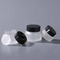 Pot en verre dépoli 15G couvercle noir essence gel pour les yeux 50g pot de crème hydratante emballage bouteille en verre épaule inclinée pot de crème 1oz