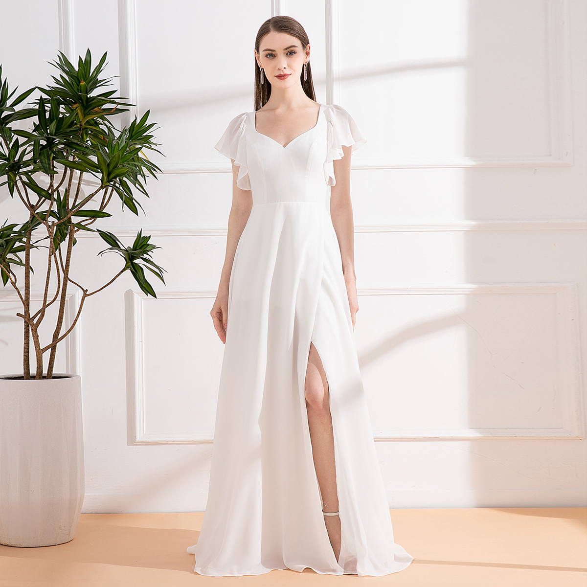 formal dresses long beach ZAPAKA Women White Formal Dress with Flower Sheath Halter Ruched Long Beach  Dress main image 1