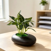 Nouvelle plante artificielle araignée à 8 feuilles, style pot plat noir, en plastique souple, 9,5 cm, pour décoration de bureau, restaurants, hôtels
