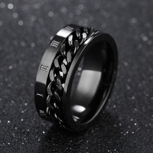Conjunto de 8 Anéis Masculinos Milacolato em Aço Inoxidável Vintage Gótico para Casamento, com Corrente Rotativa Preta e Fibra de Carbono Azul - Product Image 4