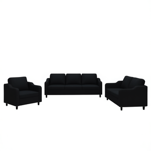 Set Divano Nero 100% Poliestere, Arredamento Moderno per Soggiorno, Gambe in Metallo Resistenti, Cuscini Imbottiti e Braccioli Imbottiti - Product Image 1