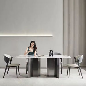 Set da pranzo in marmo bianco stile nordico con quattro sedie, un tavolo rettangolare elegante per l'arredamento moderno della casa. - Product Image 5