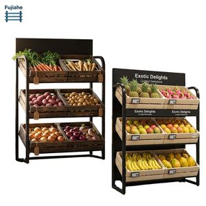 Présentoir de fruits et légumes de supermarché à 3 niveaux caisse en bois épicerie commerciale panneau publicitaire de produits - Product Image 1