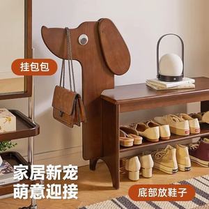 Solid wood puppy-shaped <b>shoe</b> changing stool, cute and creative <b>shoe</b> <b>rack</b> and bench for home use, entrance <b>shoe</b> cabinet and - Product Image 3