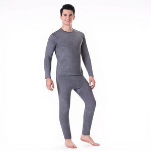 Conjunto de Ropa Interior Térmica para Hombre, Manga Larga, Cuello Redondo, Color Gris Sólido, 2 Piezas, Capa Base Cálida para Invierno, Ropa de Compresión - Product Image 1