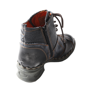 Women's Ankle <b>Boots</b> with Patchwork Washed Leather and Lace-Up Feature Hard-Wearing Genuine Leather Lining for All Seasons - Product Image 4